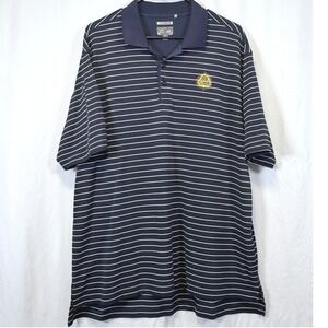 Adidas Polo Shirt Striped Navy Blue White Gold Crest Climacool Mens Size L‎